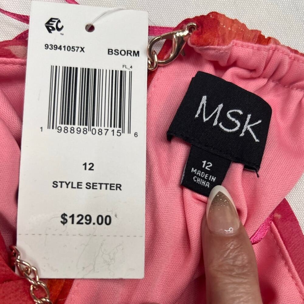 MSK Pink Coral Orange Floral Maxi Dress 12 NWT Rose Gold Hardware Halter $129 - Picture 9 of 10
